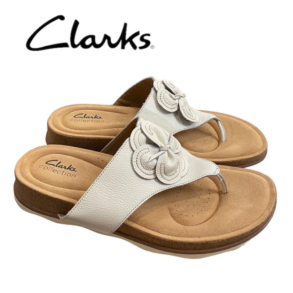 CLARKS Collection Brynn White Leather Slide Sandals NEW 9.5